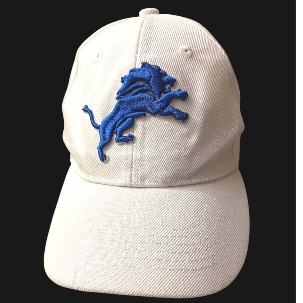 Detroit‎ Lions Hat White Blue Embroidered Logo Adjustable Hook Loop Baseball Cap